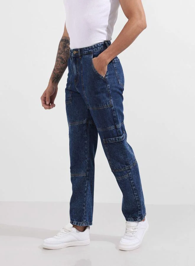 The Indian Garage Co  Men Regular Fit Solid Patch Pocket Mid-Rise Jeans for Men | Best Price UAE
